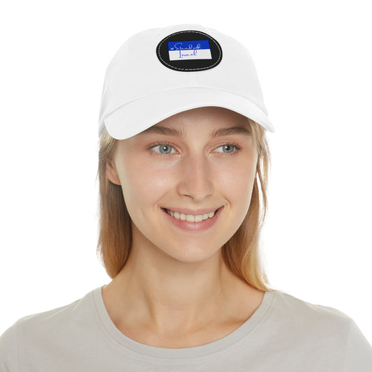 Blue & White Cap - with Leather Patch (Round)